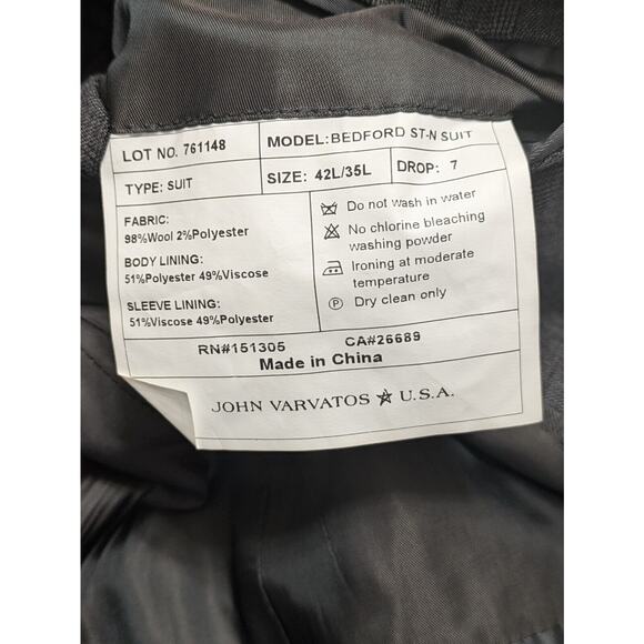 John Varvatos Blazer Mens 42L Gray Bedford Wool Suit Jacket - Picture 6 of 14